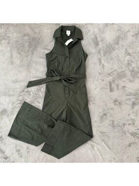 NWT $158 Maeve Halter Wide Leg Crop Jumpsuit Women's 0 Dark Green